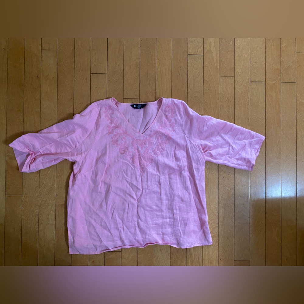 Pink Linen Style Tunic Blouse - Size 2X - Carole Little